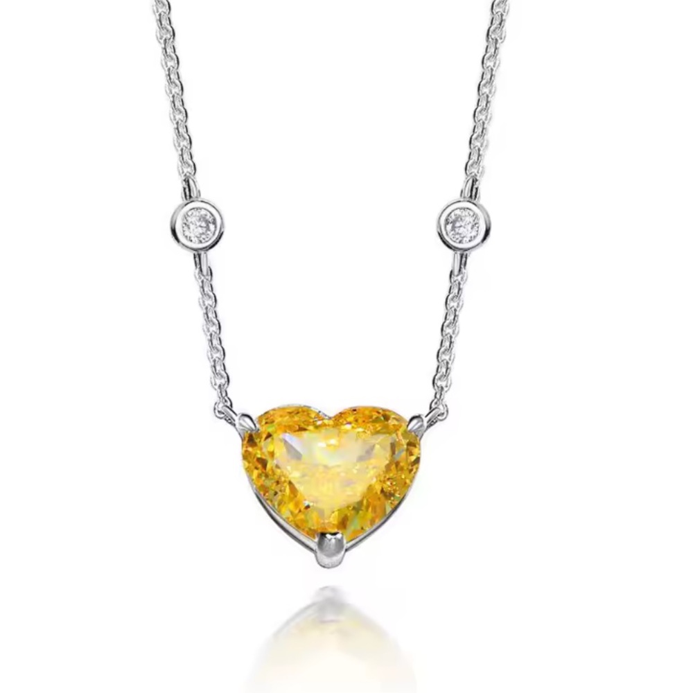 4ct Platinum Canary Heart Necklace - Picture 5 of 15
